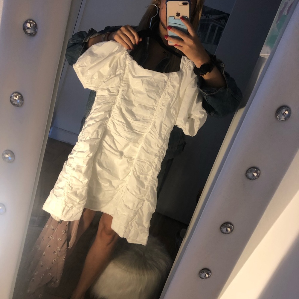 white scrunch revolve dress